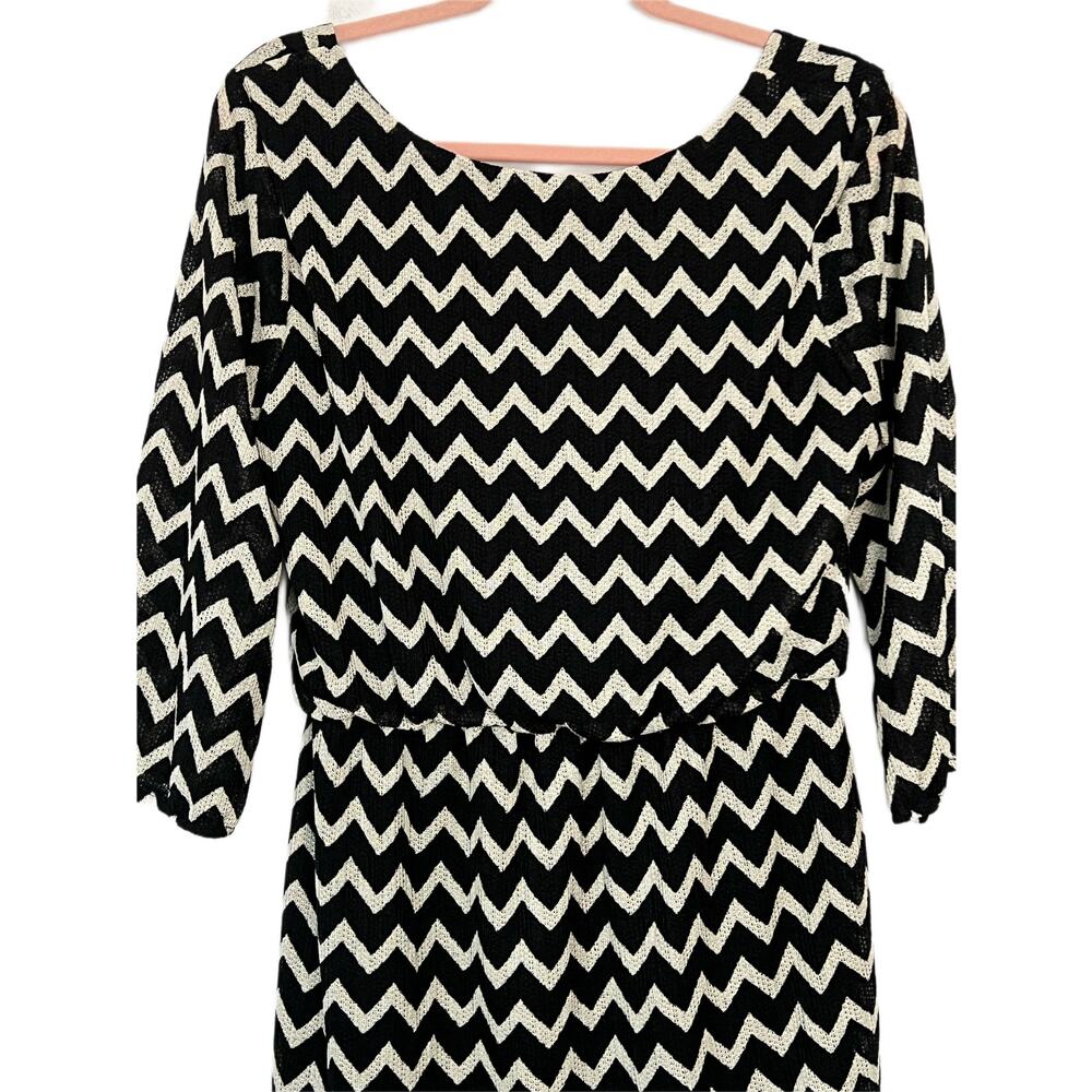 City Triangles Black White Chevron 3/4 Sleeves Loose Mini Dress Size XL Juniors - Picture 6 of 10
